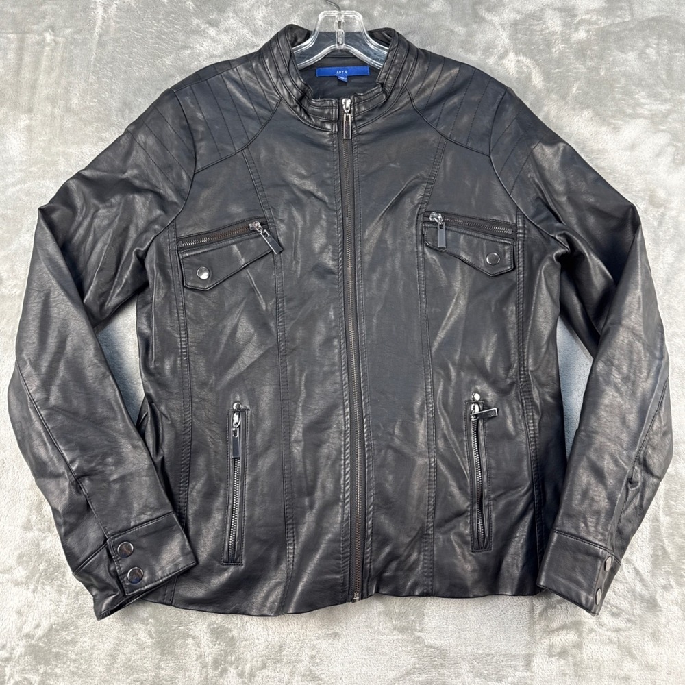 Apt. 9 Jacket Womens L Moto Black Faux Leather Quilted EUC